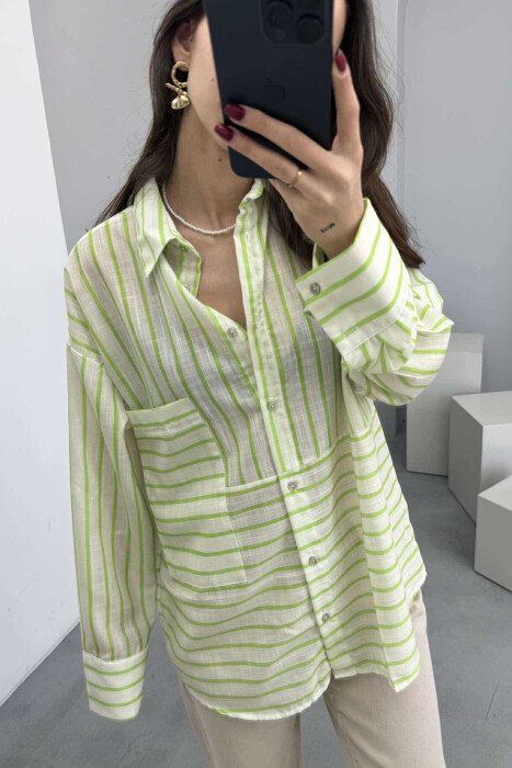 SINGLE POCKET STRIPED WOMEN SHIRT GREEN/JESHILE - 2