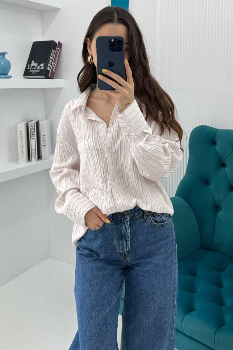 SINGLE POCKET STRIPED WOMEN SHIRT POWDER/PUDER - 6
