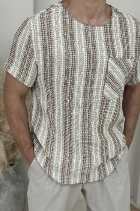 SINGLE POCKET STRIPES MEN T-SHIRT LIGHT BROWN/KAZB - 3