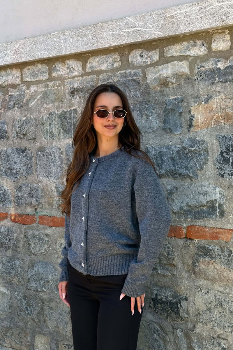 SIVER FLOWER BUTTONS WOMAN CARDIGAN GREY/GRI - 1