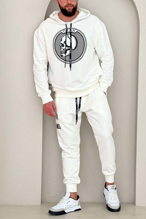 SKULL DESIGN HOODIE+JOGGERS MEN SET WHITE-E BARDHE - KLAUDIO FASHION