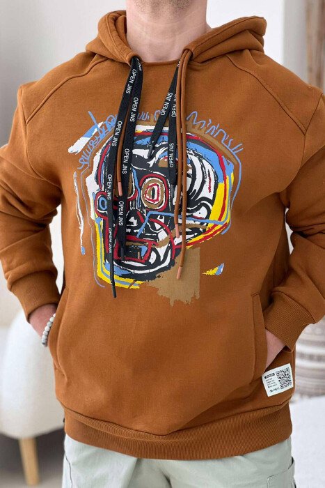 HOODIE ME DIZANJ ME KAFKE PËR MESHKUJ NË NGJYRËN KAFE - KLAUDIO FASHION