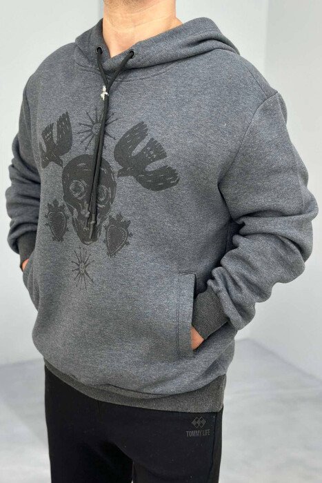 SKULL DESIGN MEN HOODIE DARK GREY/GEE 