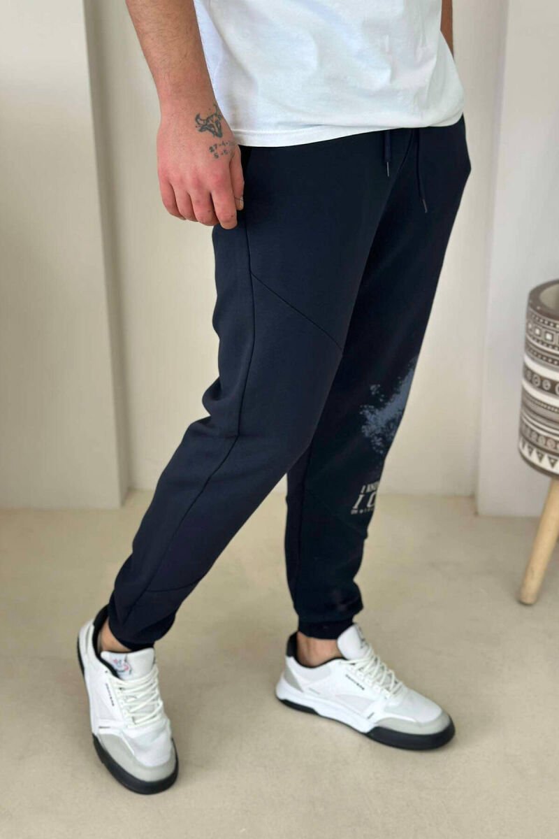 SKULL SIDE DESIGN MEN SWEATPANTS DARK BLUE/BEE - 3