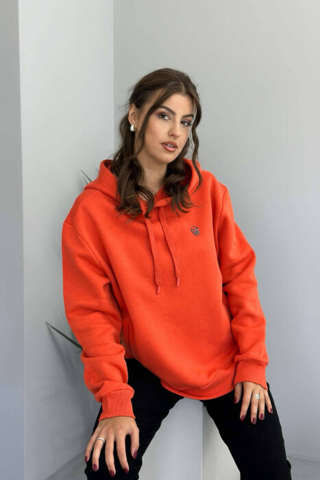 SKULL SMALL LOGO ONE COLOR WOMEN HOODIE ORANGE/PORTOKALLI - 4