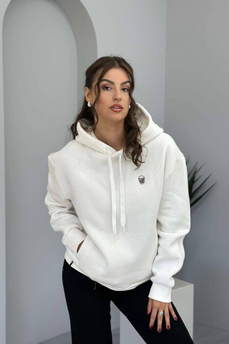 SKULL SMALL LOGO ONE COLOR WOMEN HOODIE WHITE-E BARDHE - KLAUDIO FASHION