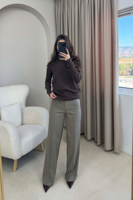 SLEEVE BUTTONS ONE COLOR WOMEN SWEATSHIRT DARK BROWN/KAE 