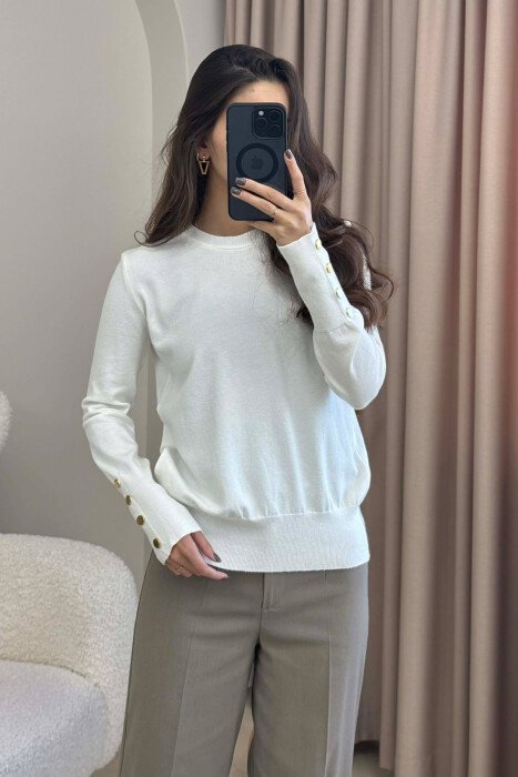 SLEEVE BUTTONS ONE COLOR WOMEN SWEATSHIRT WHITE-E BARDHE - 2