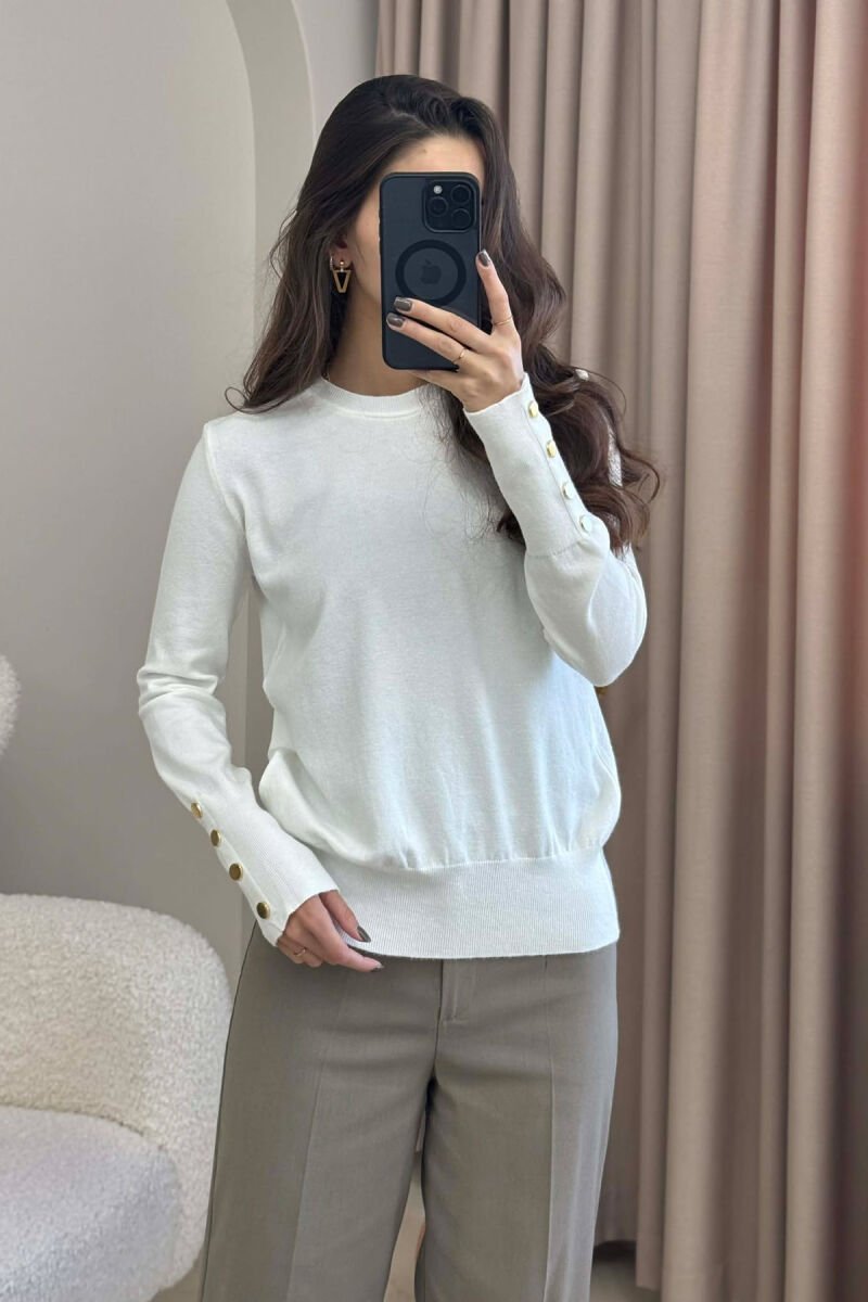 SLEEVE BUTTONS ONE COLOR WOMEN SWEATSHIRT WHITE-E BARDHE - 2