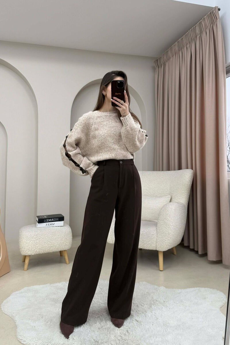 SLEEVE STONE DETAIL SHORT WOMAN SWEATER BEIGE/BEZHE - 4