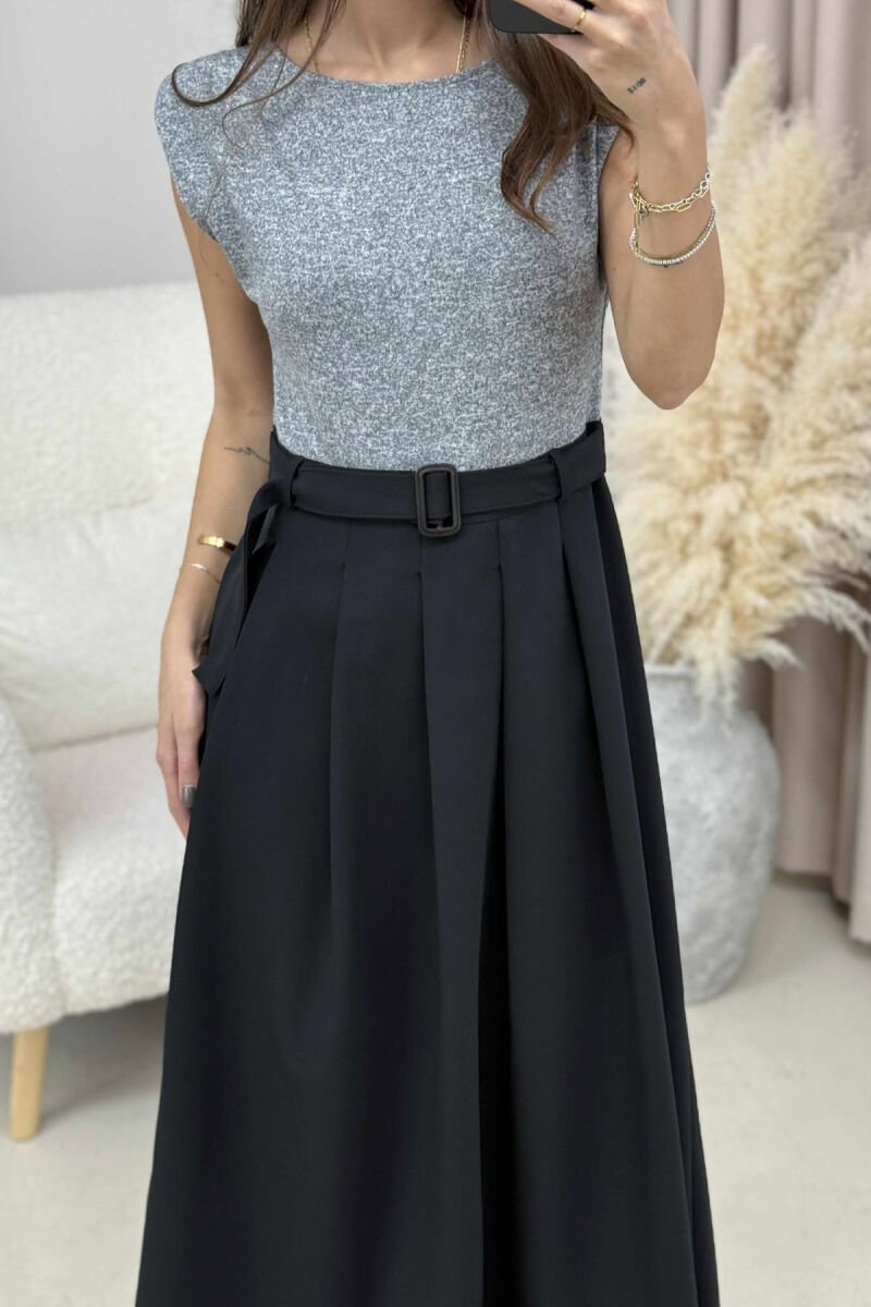SLEEVELESS BELT DETAIL WOMEN DRESS GREY/GRI - 3