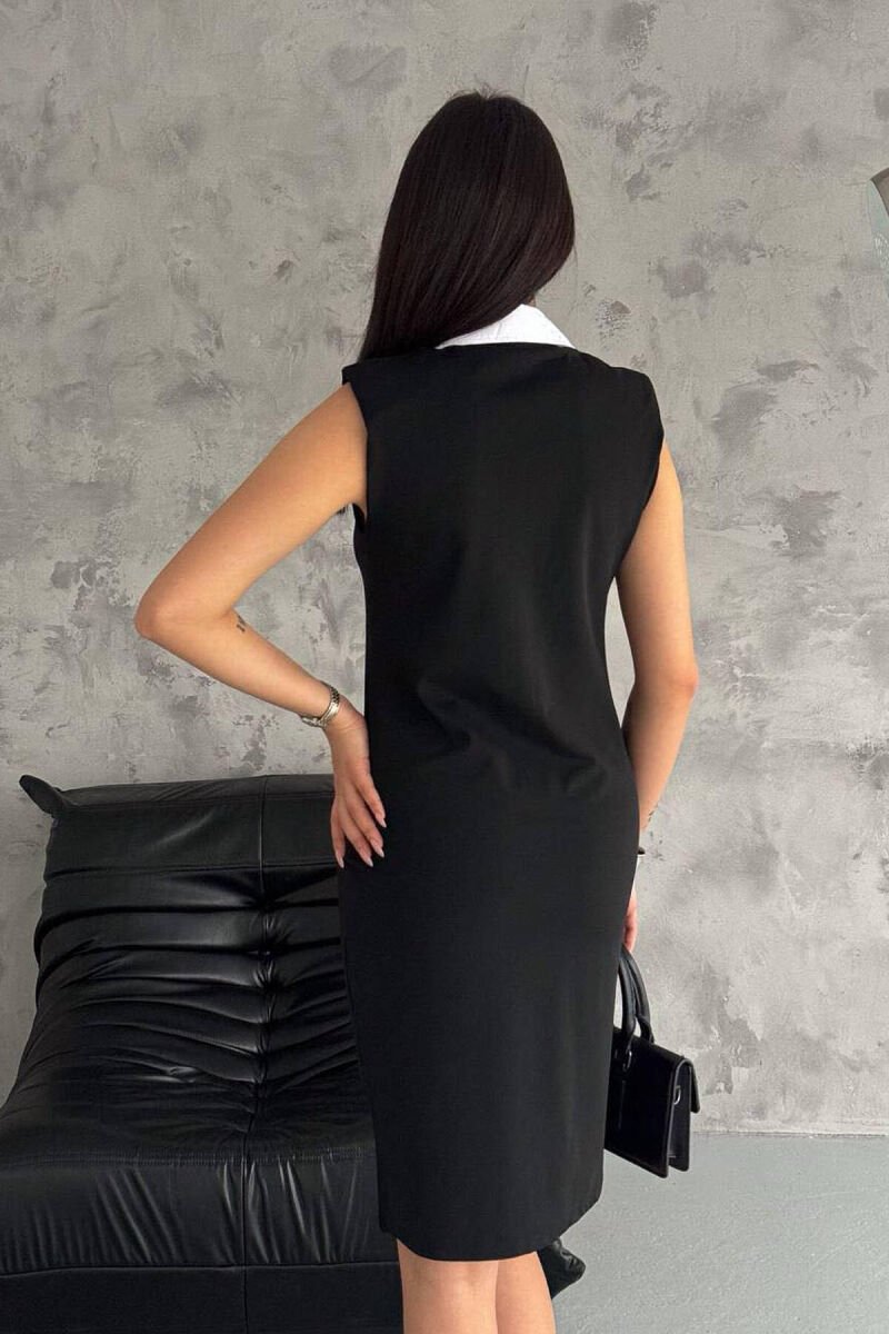 SLEEVELESS BUTTON WOMEN DRESS BLACK-WHITE/ZEBA - 8