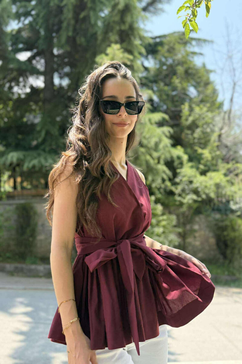 SLEEVELESS ONE COLOR LACING DETAIL WOMEN SHIRT BURGUNDY/VISHNJE - 2