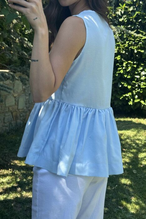 SLEEVELESS ONE COLOR LACING DETAIL WOMEN SHIRT LIGHTBLUE/BZ - 4