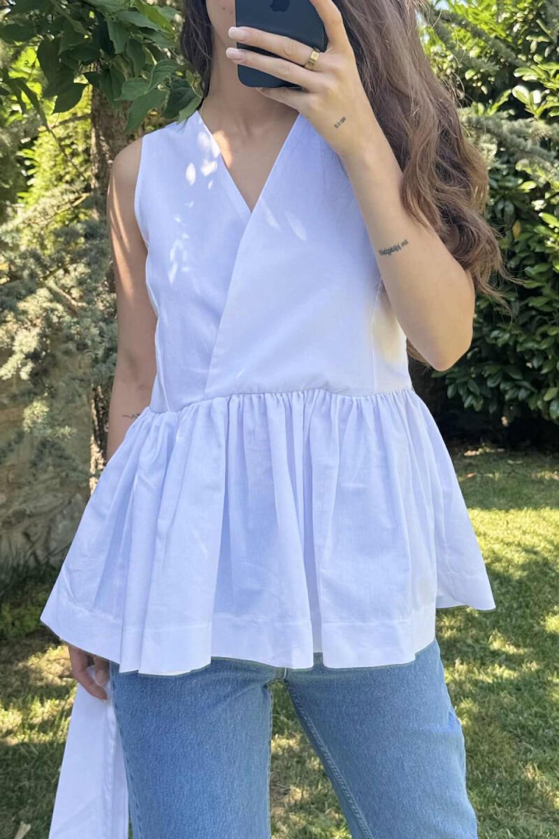 SLEEVELESS ONE COLOR LACING DETAIL WOMEN SHIRT WHITE-E BARDHE - 4