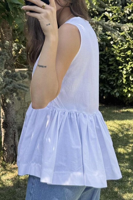 SLEEVELESS ONE COLOR LACING DETAIL WOMEN SHIRT WHITE-E BARDHE - 5