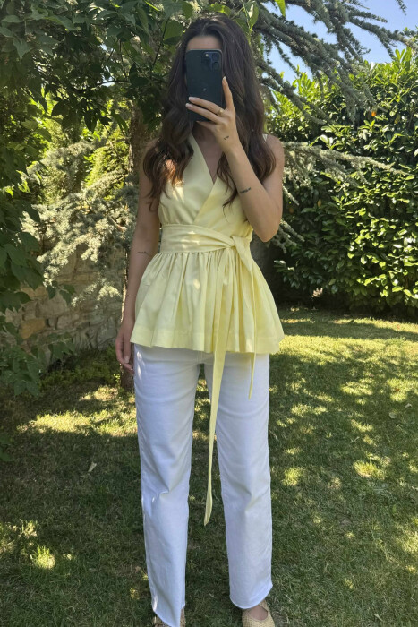 SLEEVELESS ONE COLOR LACING DETAIL WOMEN SHIRT YELLOW/E VERDHE - 1