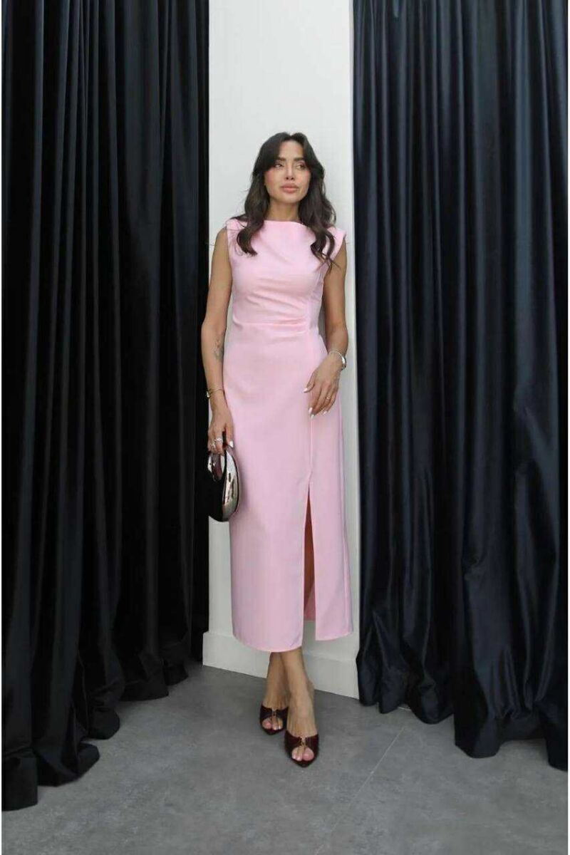 SLEEVELESS ONE COLOR WOMEN DRESS BABY PINK/ROZB - 1