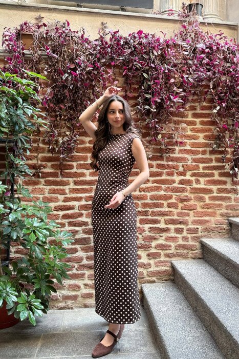 SLEEVELESS POLKA DOTS WOMAN DRESS BROWN/KAFE - 2