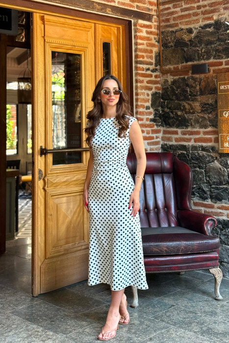 SLEEVELESS POLKA DOTS WOMAN DRESS WHITE-E BARDHE 