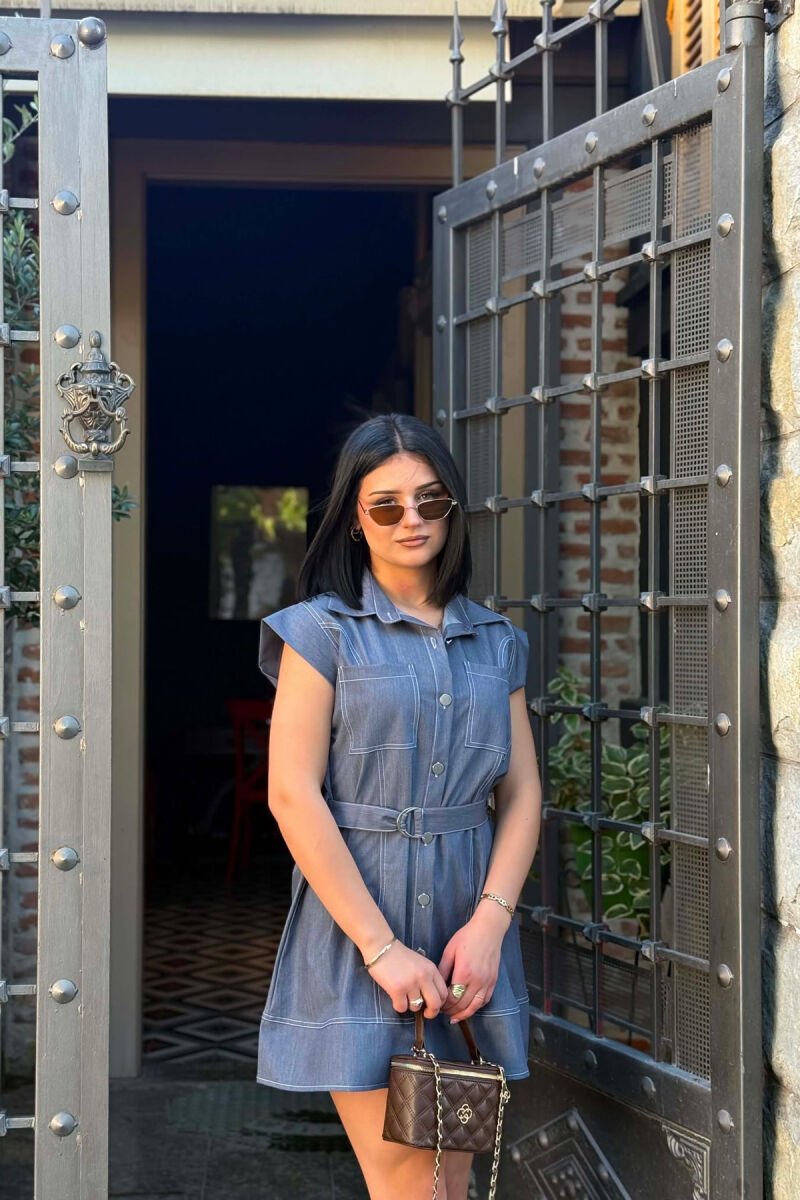 SLEEVELESS POLO NECK WOMEN DRESS BLUE/BLU - 2