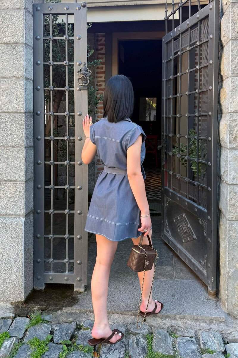 SLEEVELESS POLO NECK WOMEN DRESS BLUE/BLU - 4