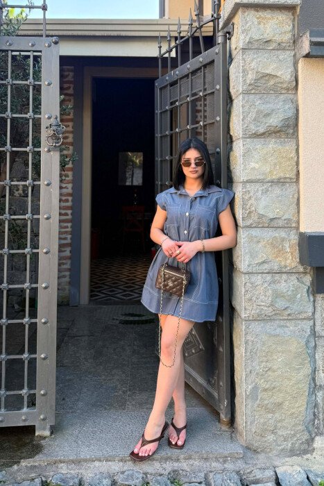 SLEEVELESS POLO NECK WOMEN DRESS BLUE/BLU - 5