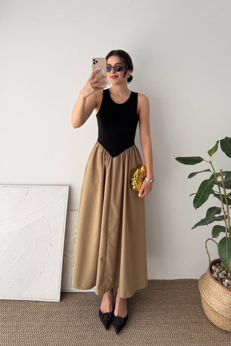 FUSTAN PA MENGE ME JAKE TE RRUMBULLAKET PER FEMRA NE NGJYRE BEZHE - KLAUDIO FASHION