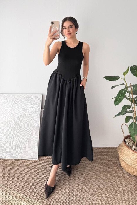 SLEEVELESS ROUND NECK WOMAN DRESS BLACK/ E ZEZE - KLAUDIO FASHION
