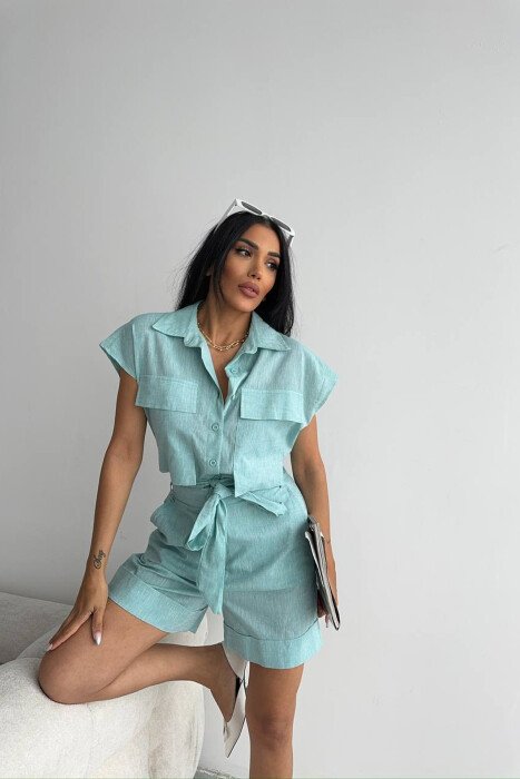 SLEEVELESS SHIRT + SHORTS WOMAN TWO PIECE SET MINT/MENTE - 1