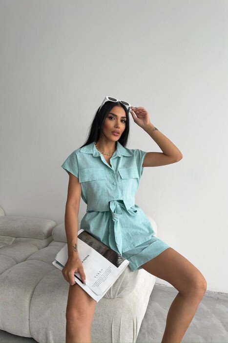 SLEEVELESS SHIRT + SHORTS WOMAN TWO PIECE SET MINT/MENTE - 2