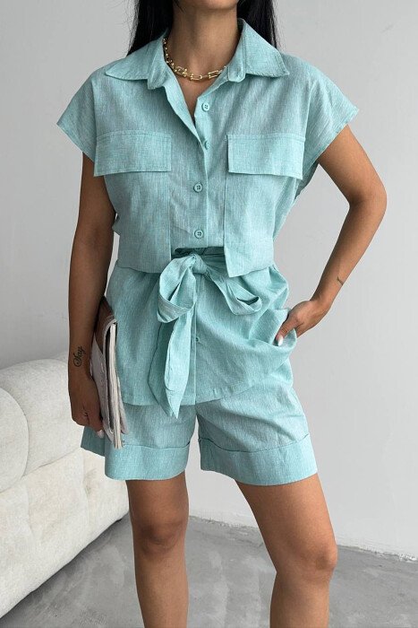 SLEEVELESS SHIRT + SHORTS WOMAN TWO PIECE SET MINT/MENTE - 3