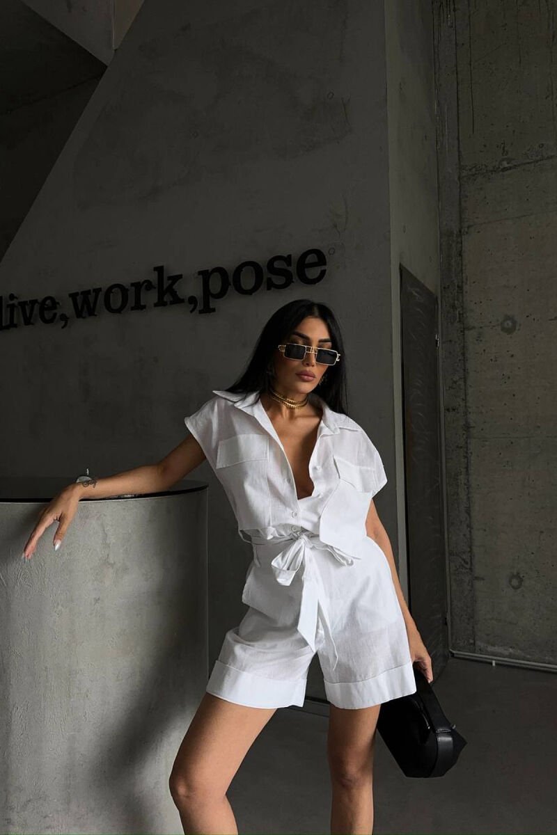 SLEEVELESS SHIRT + SHORTS WOMAN TWO PIECE SET WHITE-E BARDHE - 1