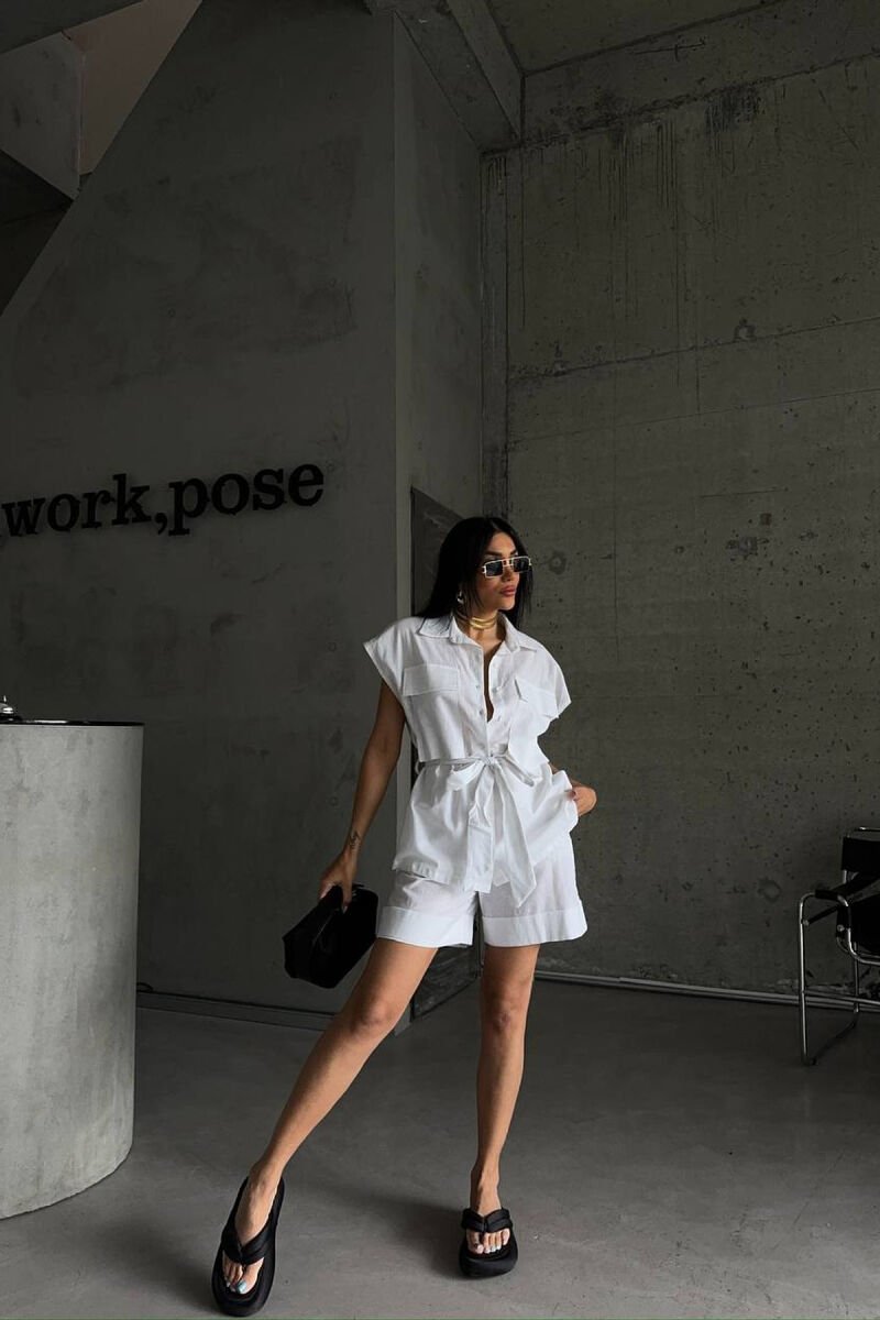 SLEEVELESS SHIRT + SHORTS WOMAN TWO PIECE SET WHITE-E BARDHE - 2
