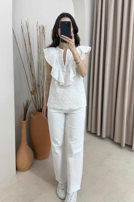 SLEEVELESS SIMPLE WOMEN SHIRT WHITE-E BARDHE - KLAUDIO FASHION