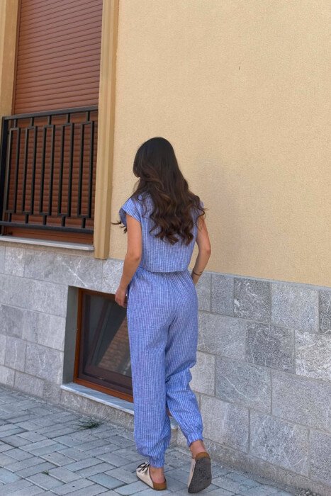 SLEEVELESS STRIPE SHIRT+TROUSERS WOMEN SET BLUE/BLU - 5