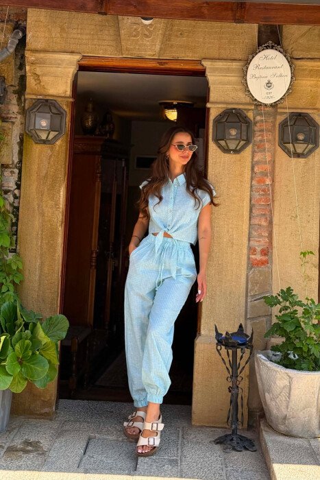 SLEEVELESS STRIPE SHIRT+TROUSERS WOMEN SET MINT/MENTE - 2