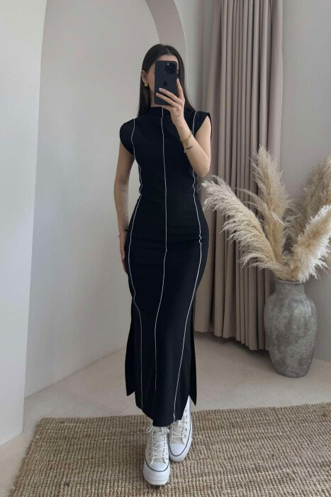 SLEEVELESS STRIPED LONG WOMEN DRESS BLACK/ E ZEZE - 1