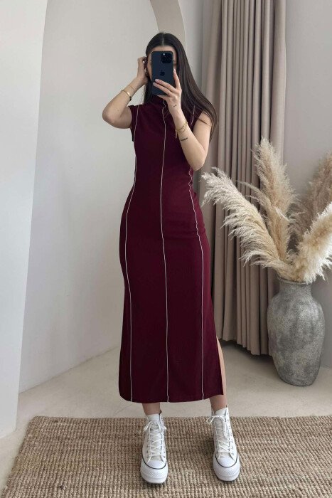 SLEEVELESS STRIPED LONG WOMEN DRESS BURGUNDY/VISHNJE 