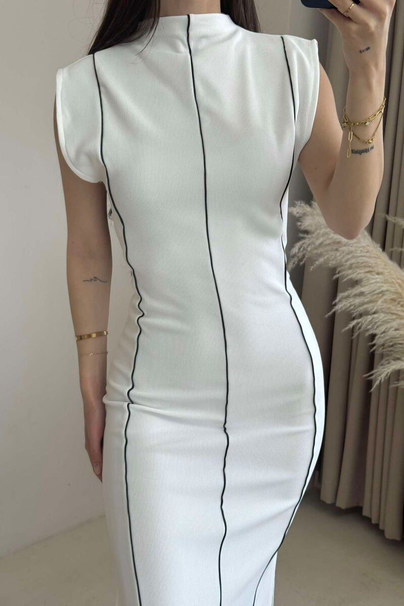 SLEEVELESS STRIPED LONG WOMEN DRESS WHITE-E BARDHE - 2