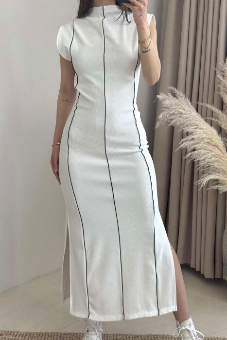 SLEEVELESS STRIPED LONG WOMEN DRESS WHITE-E BARDHE - 4