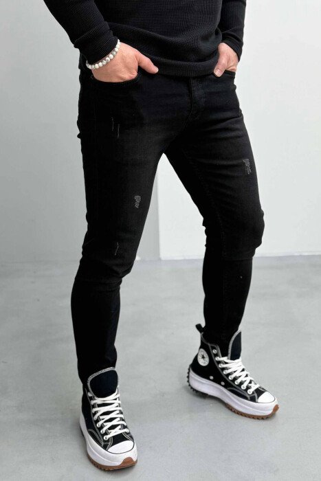 SLIM FIT ONE COLOR MEN JEANS BLACK/ E ZEZE - KLAUDIO FASHION