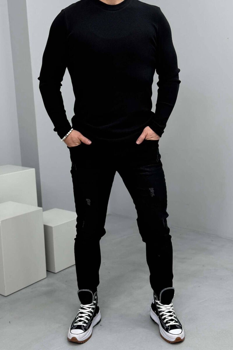 SLIM FIT ONE COLOR MEN JEANS BLACK/ E ZEZE - 2