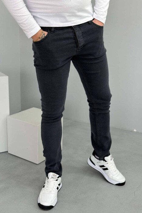 SLIM FIT ONE COLOR SIMPLE MEN JEANS GREY/GRI - KLAUDIO FASHION