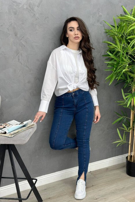 SLIM FIT ONE COLOR WOMAN JEANS BLUE/BLU - KLAUDIO FASHION