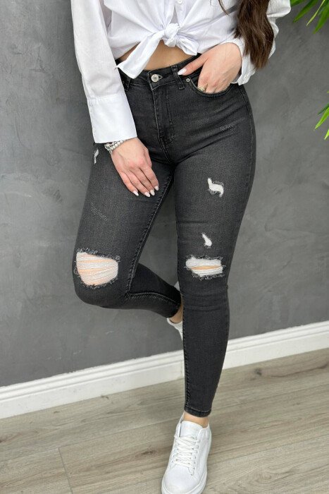 SLIM FIT ONE COLOR WOMAN JEANS DARK GREY/GEE - KLAUDIO FASHION