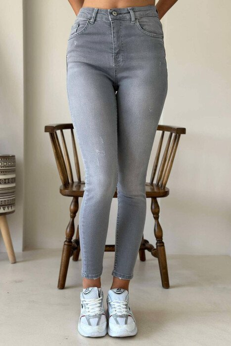 SLIM FIT ONE COLOR WOMEN JEANS GREY/GRI - KLAUDIO FASHION