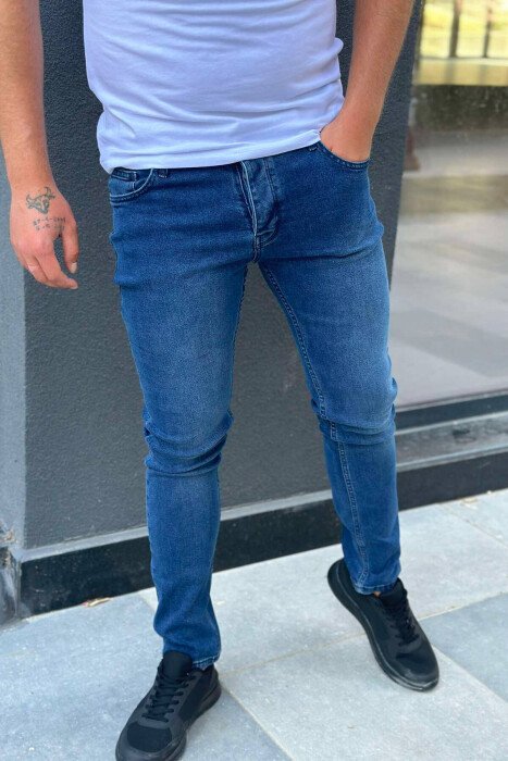 SLIM FIT SIMPLE MEN JEANS BLUE/BLU - KLAUDIO FASHION