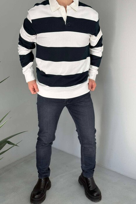 SLIM FIT SIMPLE MEN JEANS DARK BLUE/BEE - KLAUDIO FASHION