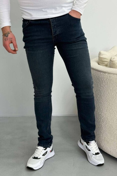 SLIM FIT SIMPLE MEN JEANS DARK BLUE/BEE - KLAUDIO FASHION